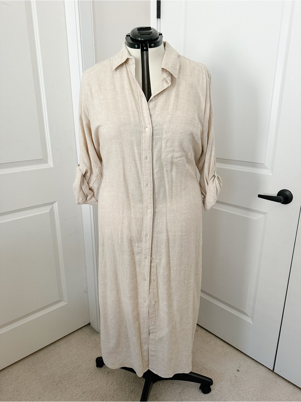 Abercrombie & Fitch Beige linen Midi Shirt Dress